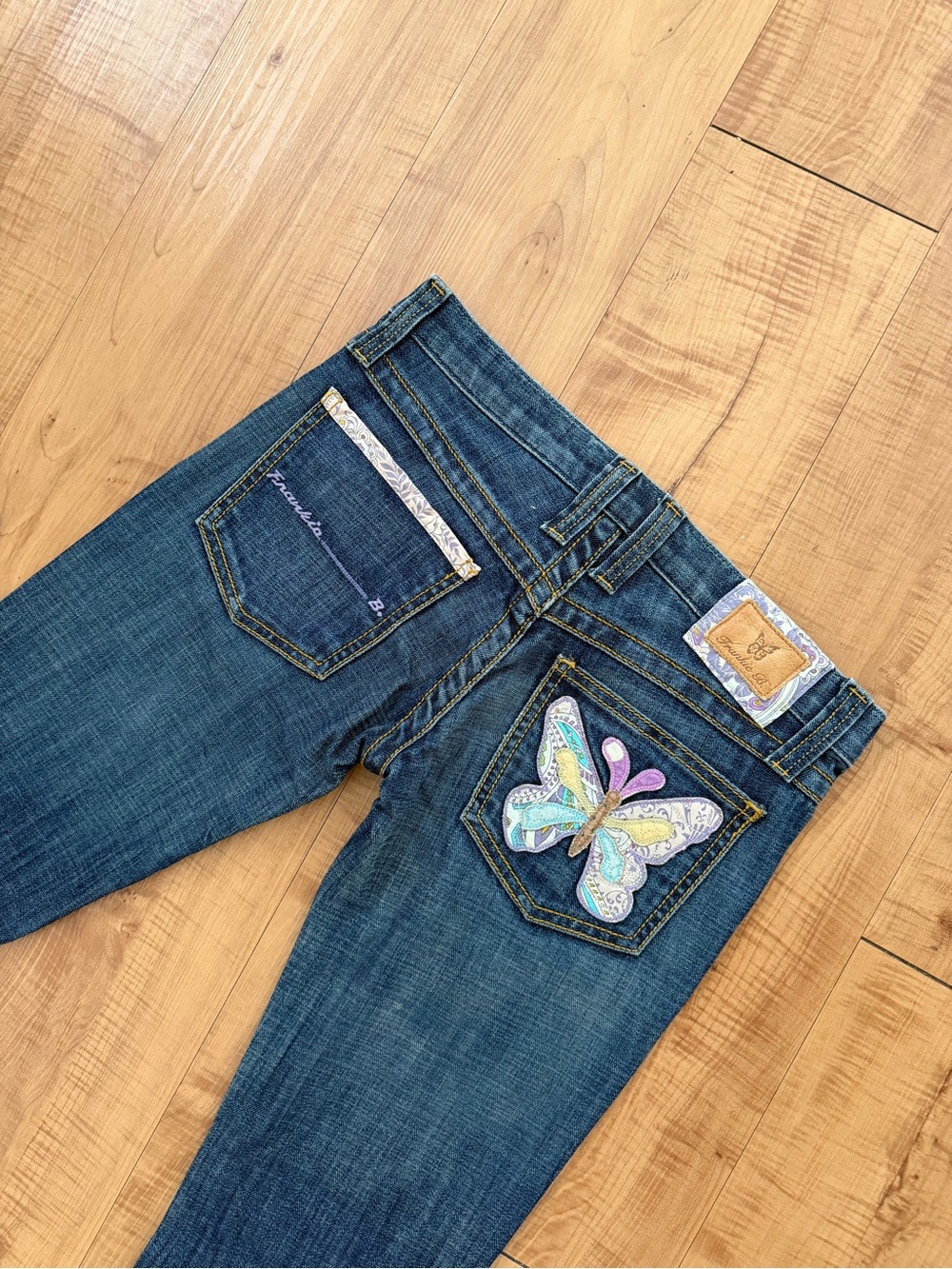 Frankie B Patchwork Edition Butterfly Pocket Denim Jeans Size 4